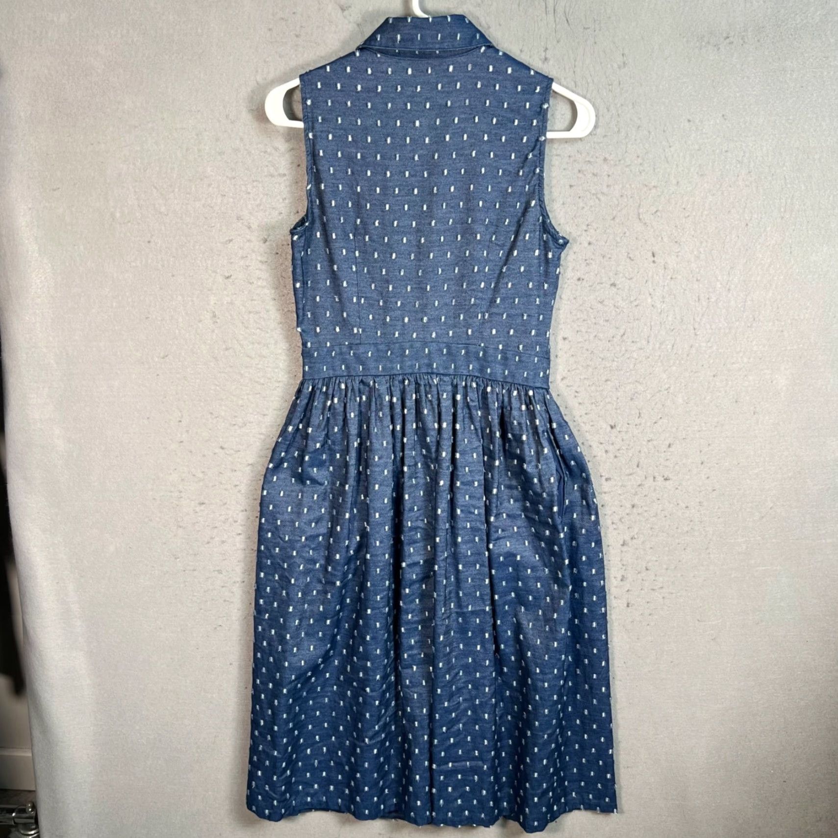 Vintage Eva Mendes Dress Womens Size 0 Blue Sleeveless Collared Button-Front Midi Fit & Flare Cotton Blend Vintage/Used Women’s Dress Size XS / US 0-2 / IT 36-38 - 2 Thumbnail