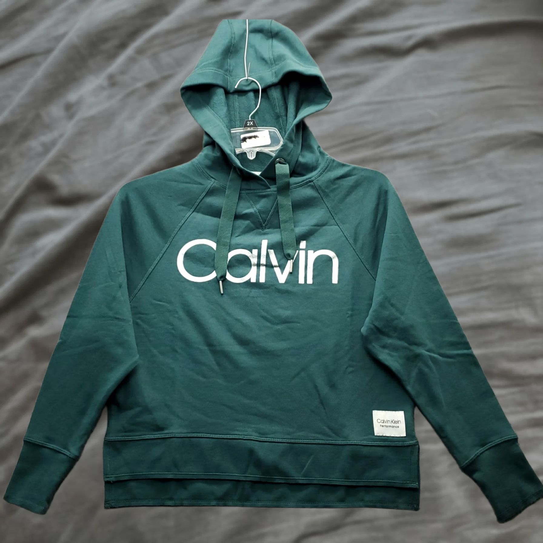 Calvin Klein Calvin Klein Performance Hoodie Womens XS Green Spell Out Stretch High Low Slit Shirt" Size XS / US 0-2 / IT 36-38 - 1 Thumbnail