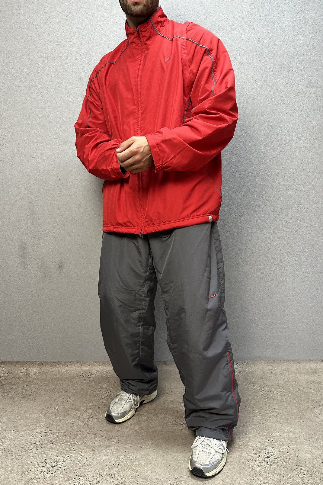 image of Vintage Nike Tracksuit Nylon Y2K Drill in Gray/Red, Men's (Size XL)