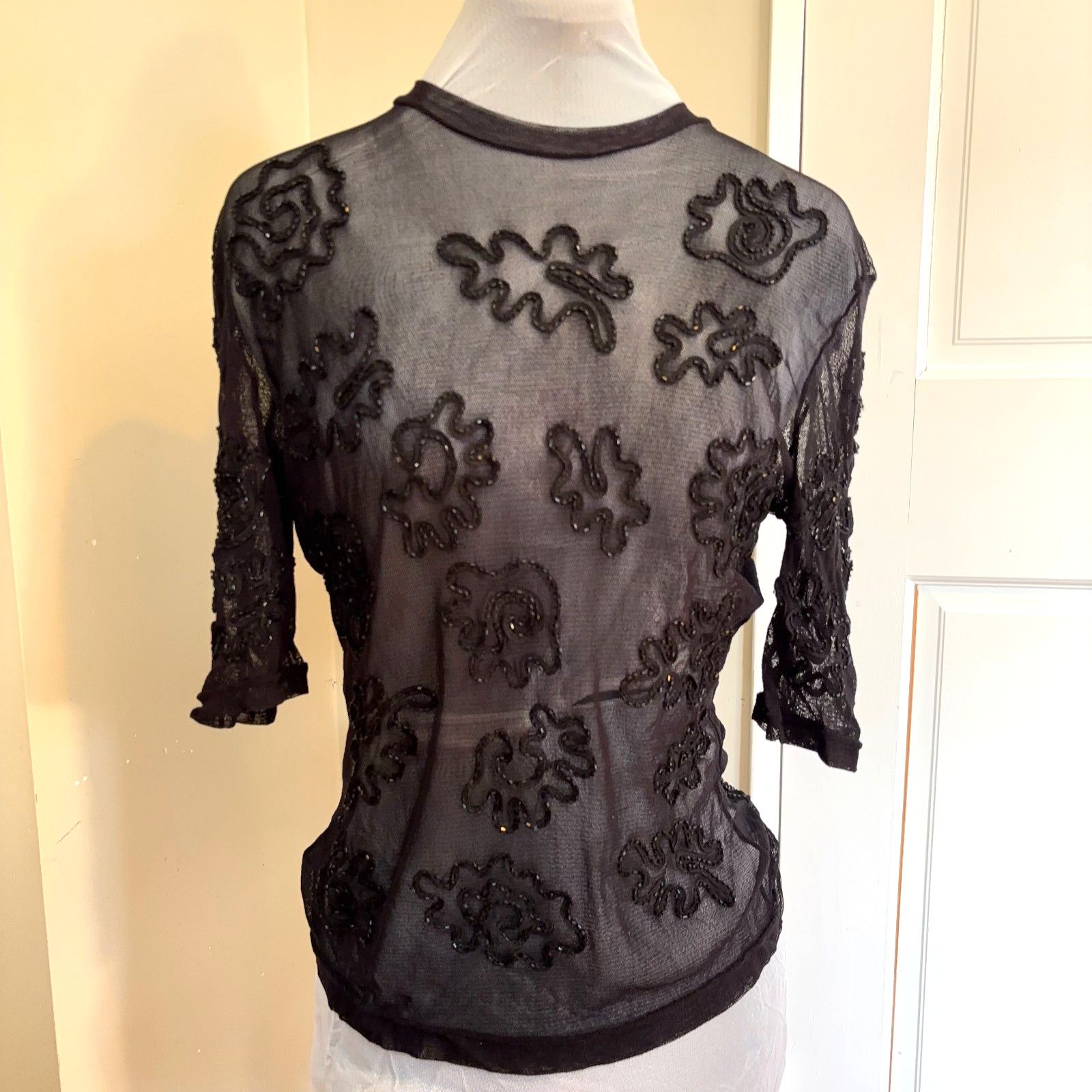 Vivienne Tam Vintage Vivienne Tam Sheer Beaded Top Womens Size 3 S Black Size S / US 4 / IT 40 - 3 Thumbnail