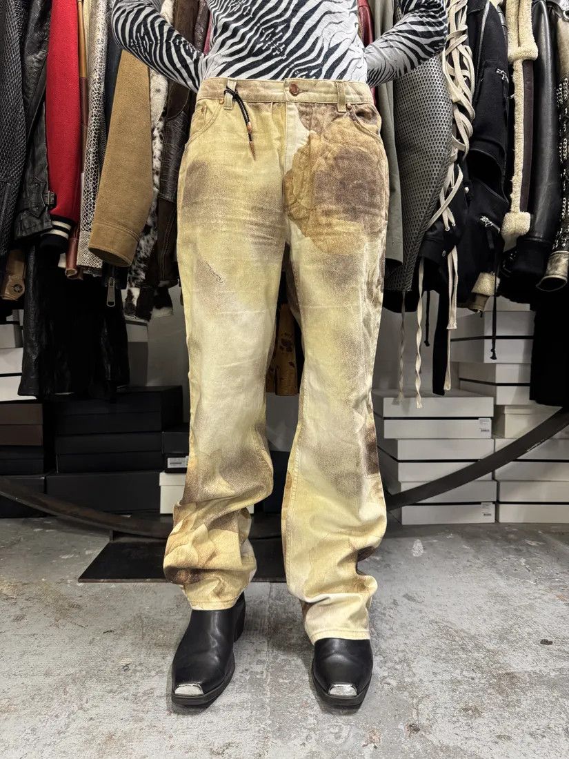 Designer × Vintage FW1999 Roberto Cavalli Creamy Beige Flowers Nature Pants Size US 32 / EU 48 - 3 Thumbnail