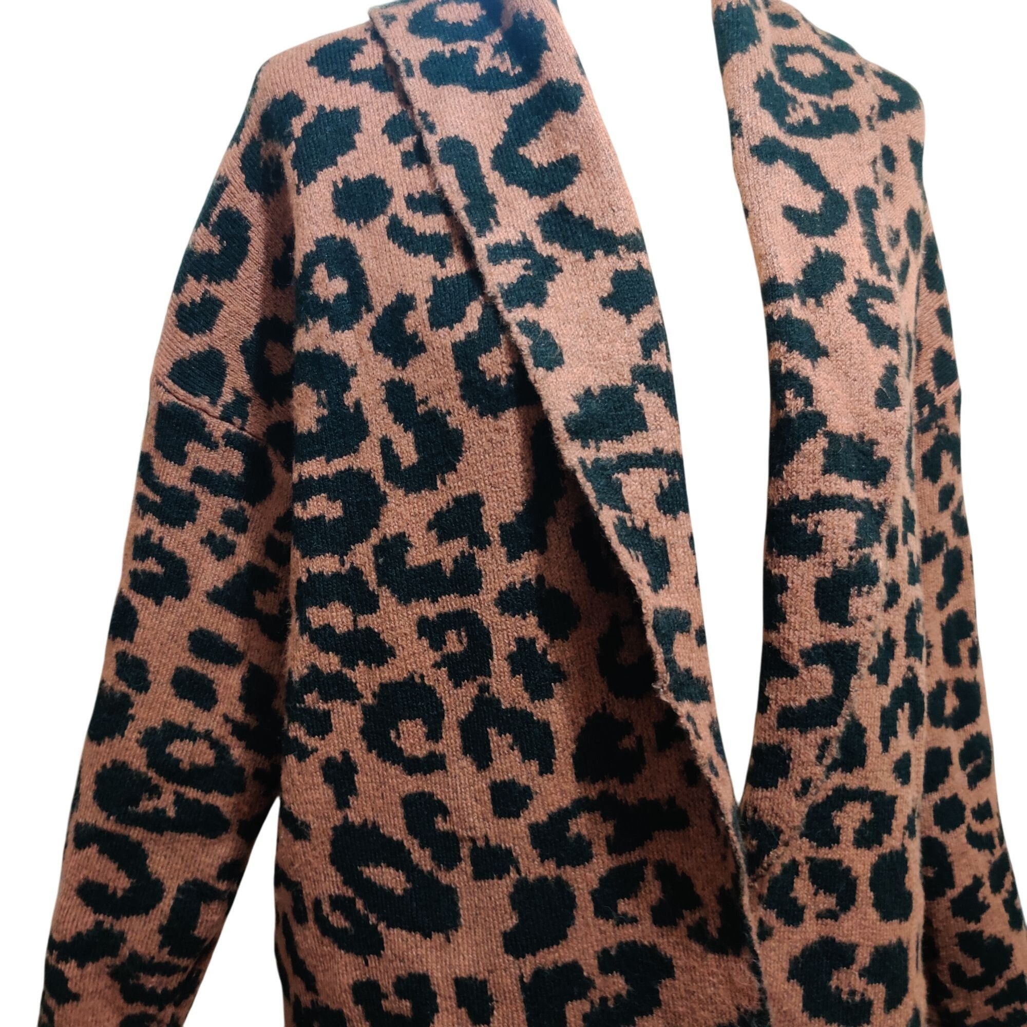 Other Time and Tru M Brown Black Leopard Print Knit Open Front Lon Size M / US 6-8 / IT 42-44 - 2 Thumbnail