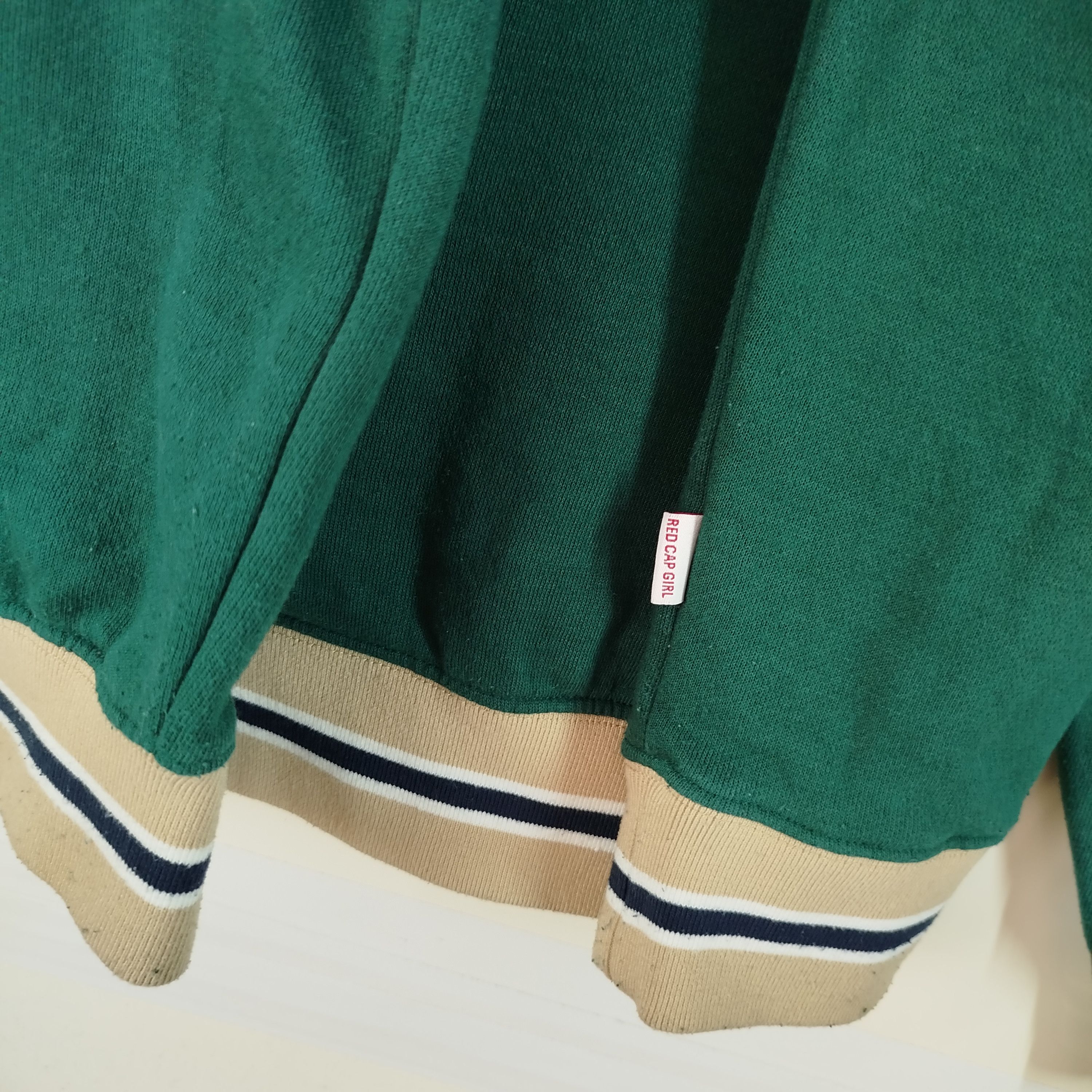 Japanese Brand Red Cap Girl Embroidery Big Logo V Roundneck Vintage Style Size US XL / EU 56 / 4 - 5 Thumbnail