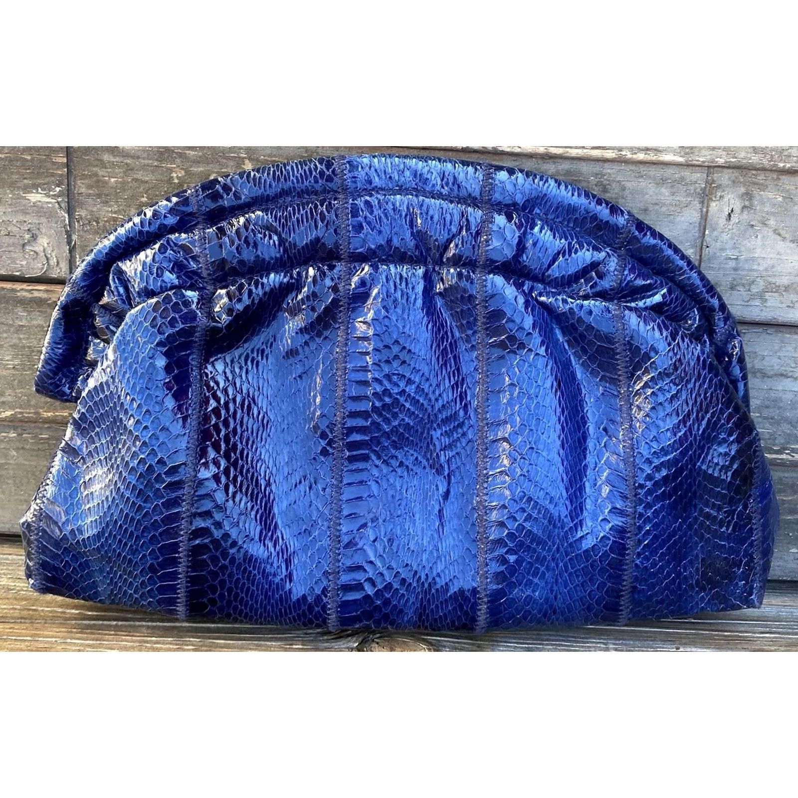 Vintage VINTAGE Morgan Taylor Leather Snakeskin Handbag Blue Purse Bag Womens Shoulder Bag 1980s Glitter Size ONE SIZE - 4 Thumbnail