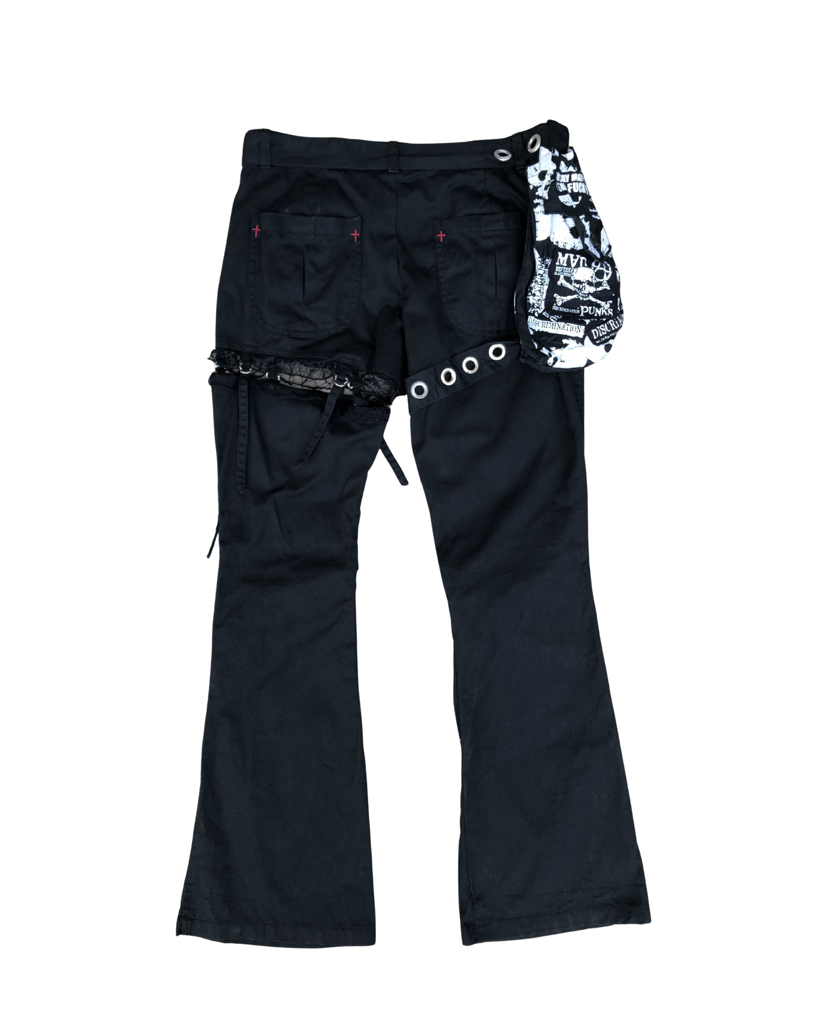 Japanese Brand Mad Girl MGB-50 Bondage Flare Pants Mad Punks Goth Punk Y2K Size 29" - 2 Thumbnail