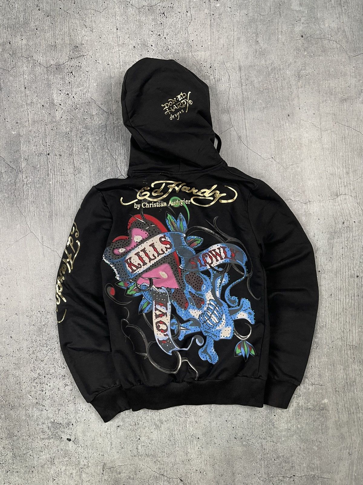 Ed Hardy × Vintage Vintage Ed Hardy Love Kills Slowly Hoodie Jacket Rare Skull Size S / US 4 / IT 40 - 3 Thumbnail