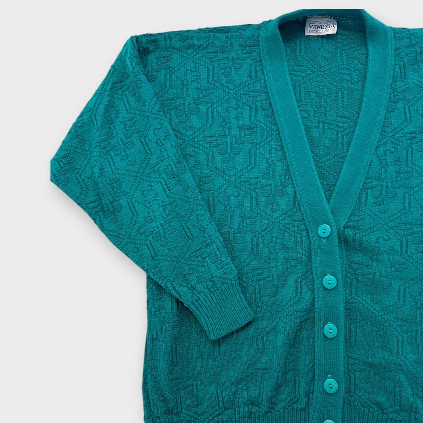 Designer Vintage Blueish Green 90s Knit Sweater Cardigan USA Size L / US 10 / IT 46 - 4 Thumbnail