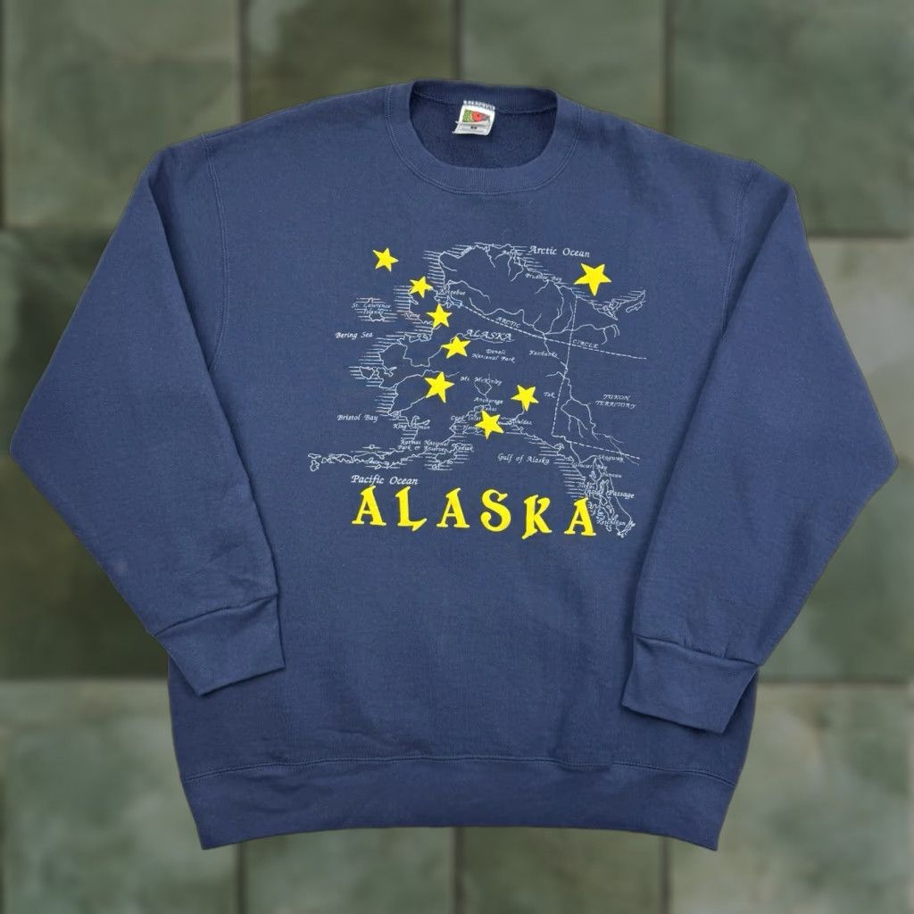 Fruit Of The Loom VINTAGE Alaska Map Sweatshirt Men L Blue Cotton Polyester Crew Neck USA 90s Nature Constellation Fruit of the Loom Pullover Crewneck Size US L / EU 52-54 / 3 - 1 Thumbnail