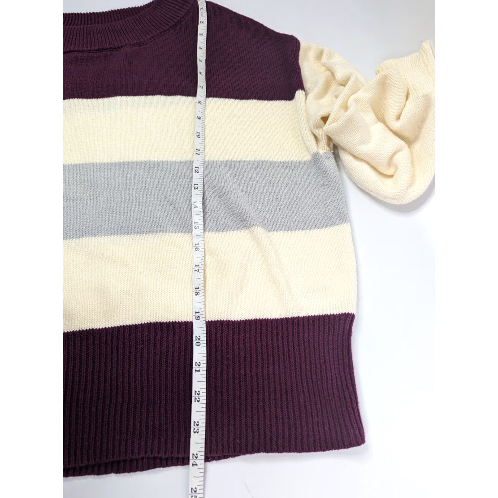Lucky Brand Lucky Brand Womens Sweater Striped Color Block Multicolor Long Sleeve Pullover Round Neck L Color Beige Maroon 100% Cotton Blend Relaxed Knit Size L / US 10 / IT 46 - 5 Thumbnail