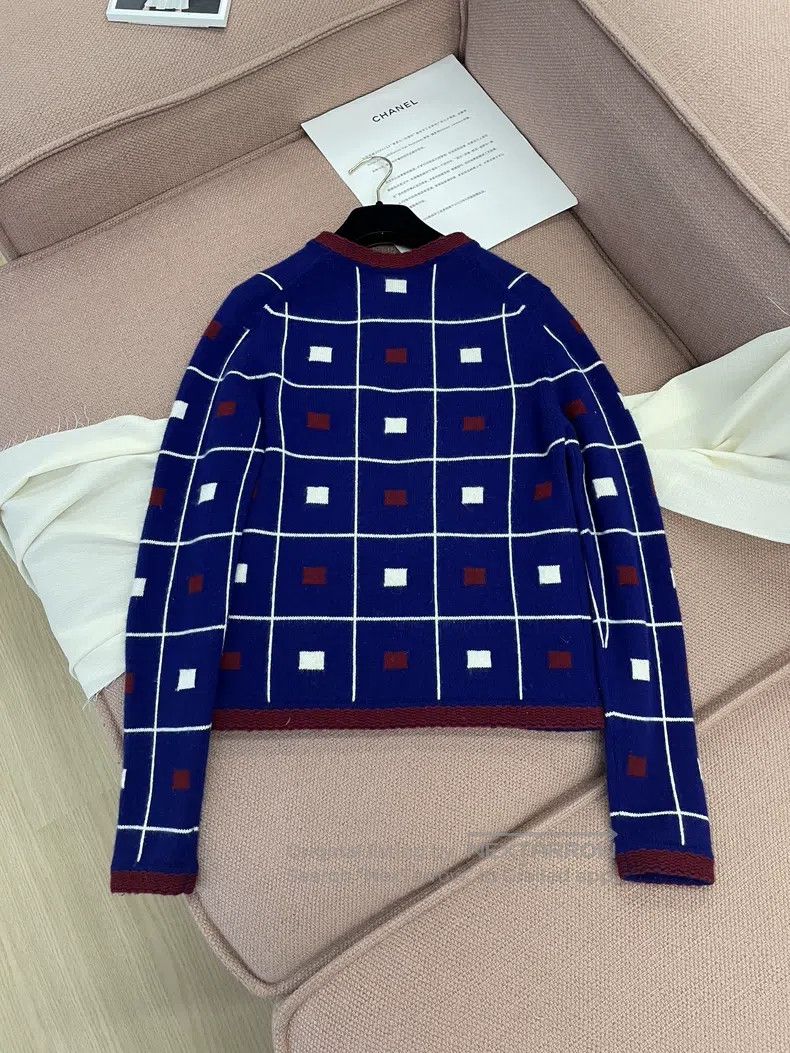 Chanel Chanel Blue plaid stitching knitted cardigan long sleeves Size XS / US 0-2 / IT 36-38 - 3 Thumbnail
