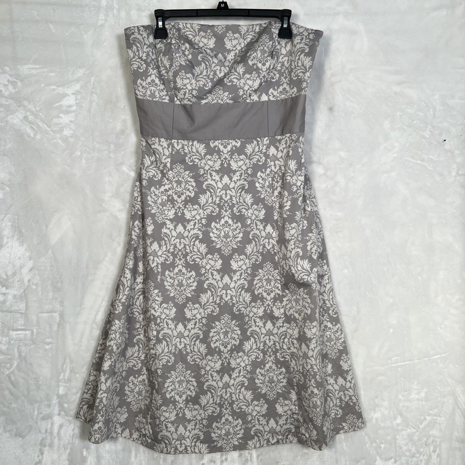 Loft Ann Taylor LOFT Strapless Summer Dress Gray White Floral Size XL / US 12-14 / IT 48-50 - 1 Thumbnail