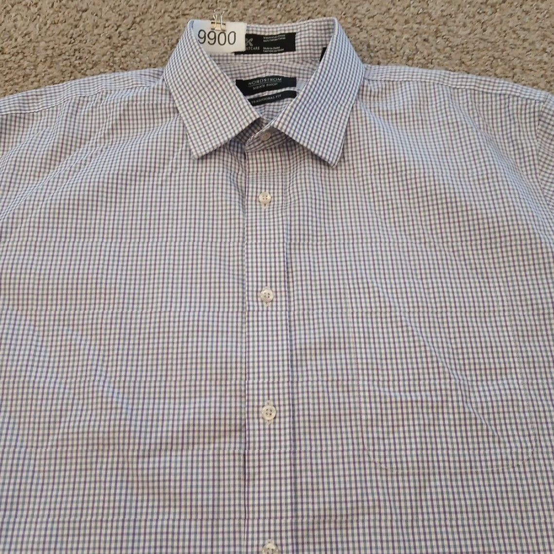 Nordstrom Nordstrom Shirt Mens 16.5 Purple Plaid Long Sleeve Button Up Cotton Regular Pattern Plaid Button-Front Size US XL / EU 56 / 4 - 2 Thumbnail