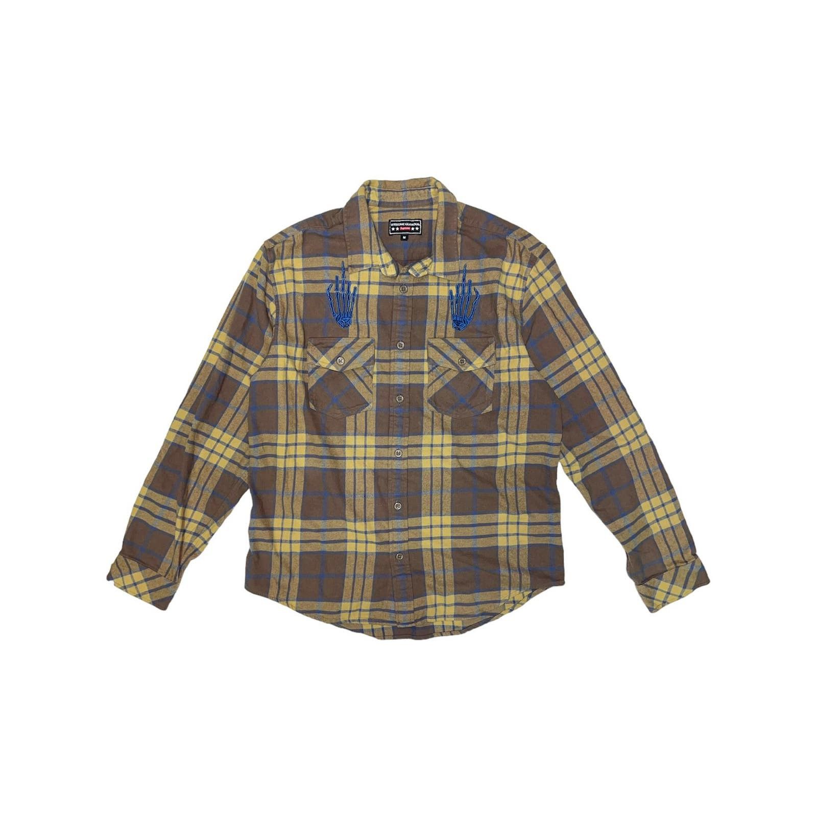 image of Hysteric Glamour Flannel Button Up Shirt in Brown, Men's (Size Medium)
