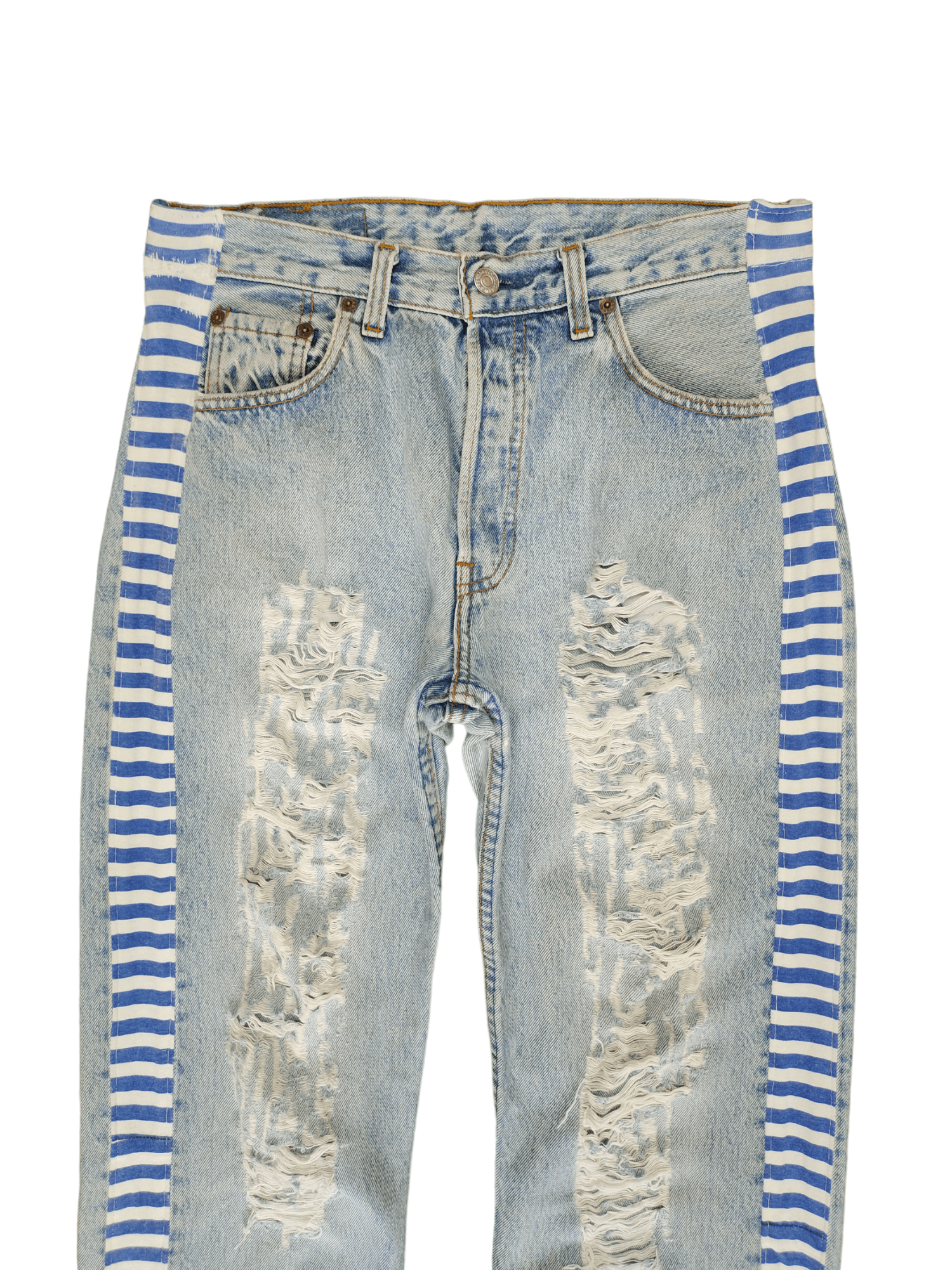 Levi's Vintage Clothing Vintage Levi's 501 Reconstruct Distressed Striped Tape Jeans Size US 31 - 3 Thumbnail