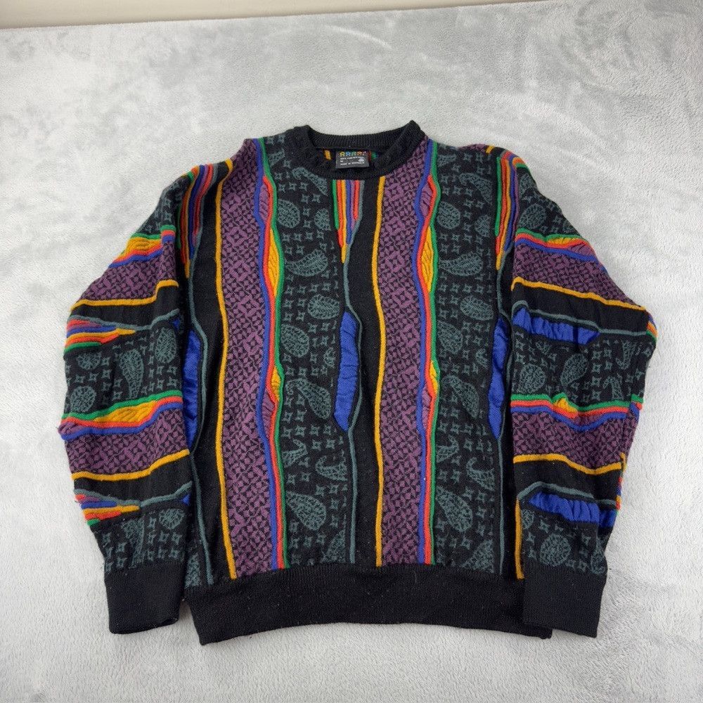 Coogi Australia Knit Black Purple Wool Sweater Men's Size