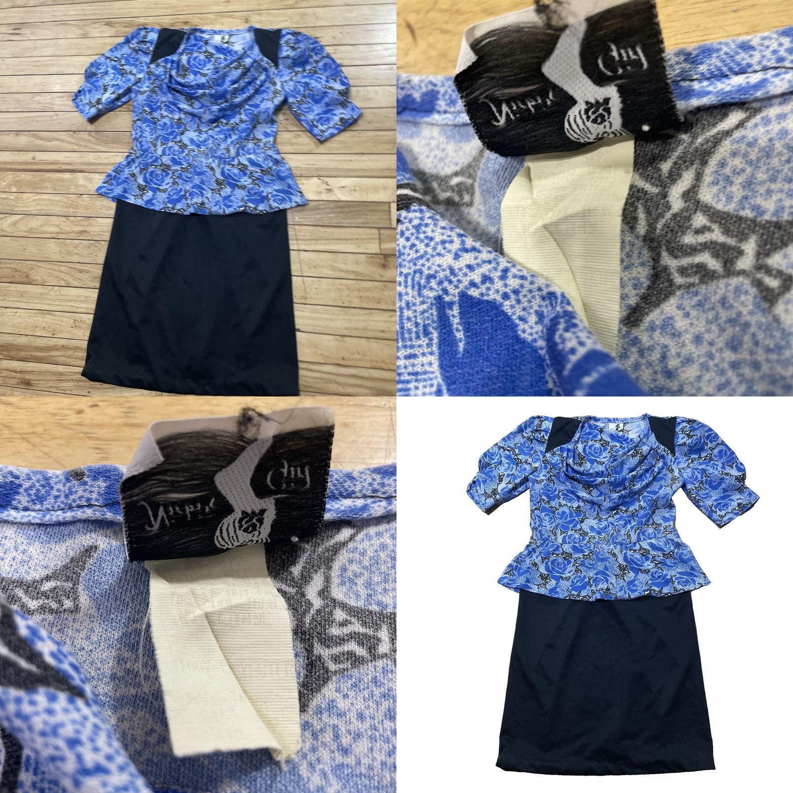 Vintage VINTAGE Nicki's Girl Sheath Dress Shirt Dress 80s Floral Blue Knee Length Ruched Peplum Cowl Neck Women Size 2 Girls Mens Womens Size XS / US 0-2 / IT 36-38 - 11 Thumbnail
