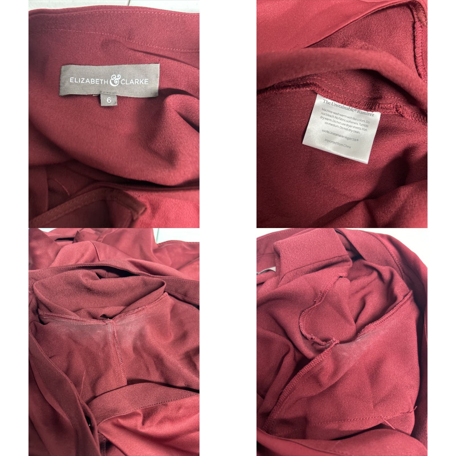 Vintage Elizabeth & Clarke Red 100% Unstainable Vegan Silk Long Sleeve Button Up 6 Size M / US 6-8 / IT 42-44 - 8 Thumbnail