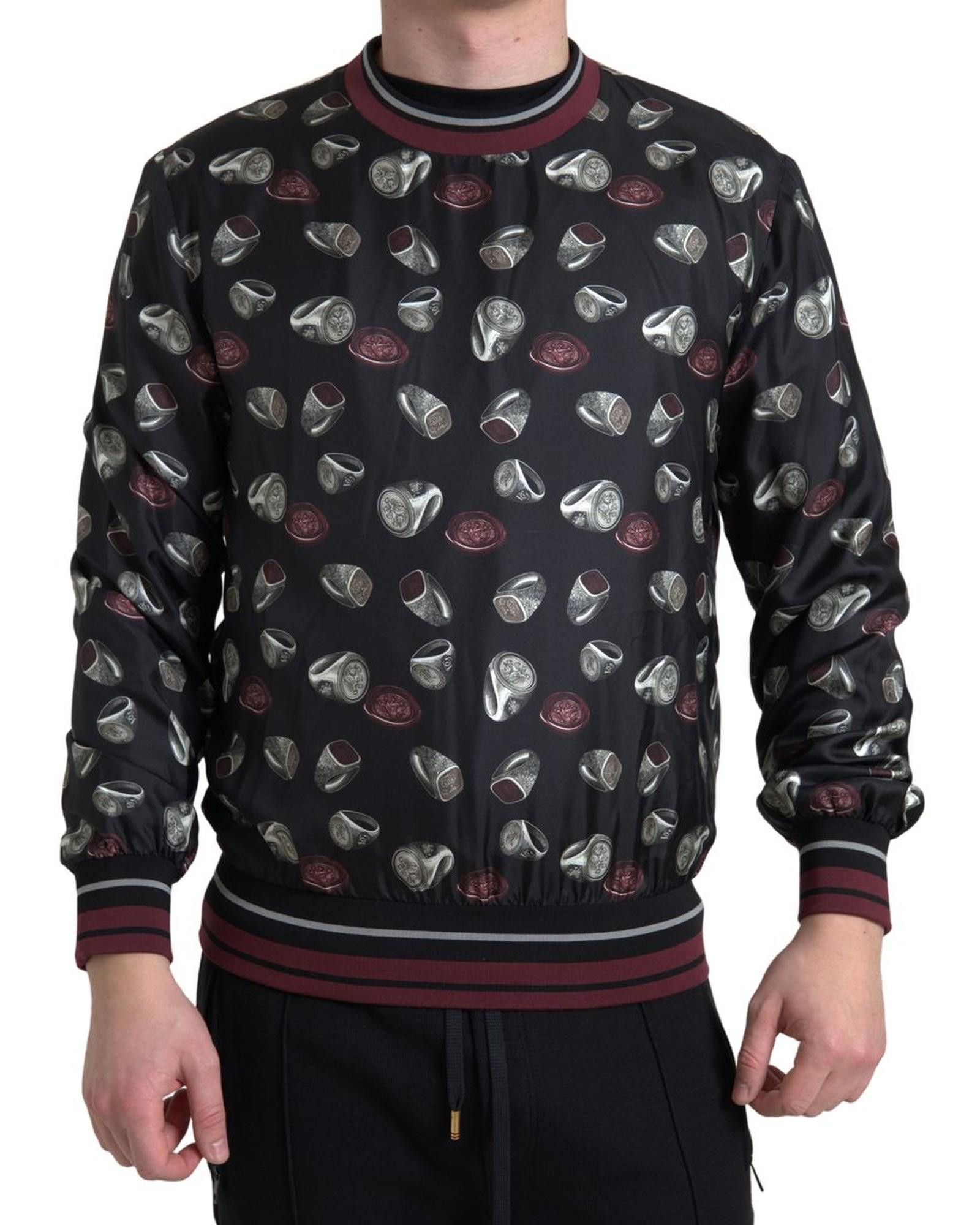 image of Dolce Gabbana Ring Print Silk Crewneck Sweater in Black, Men's (Size 2XL)