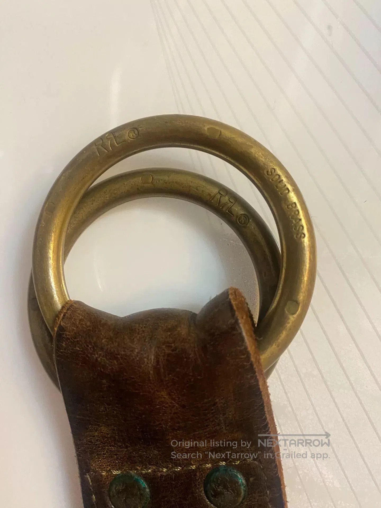 RRL Ralph Lauren Classic Double RL Brass Buckle Leather Belt. Size ONE SIZE - 4 Thumbnail