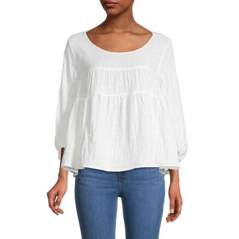 Designer Max Studio Pullover Tiered Blouse Top White Size Large Size L / US 10 / IT 46 - 1 Thumbnail
