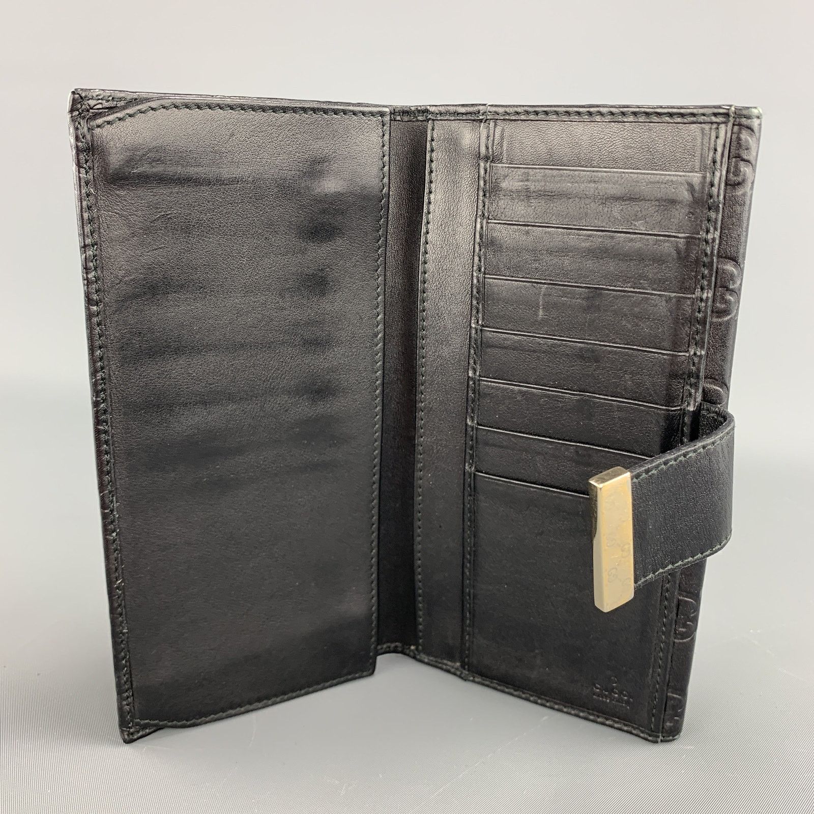 Gucci GUCCI Monogram Embossed Black Leather Checkbook Wallet Size ONE SIZE - 9 Thumbnail
