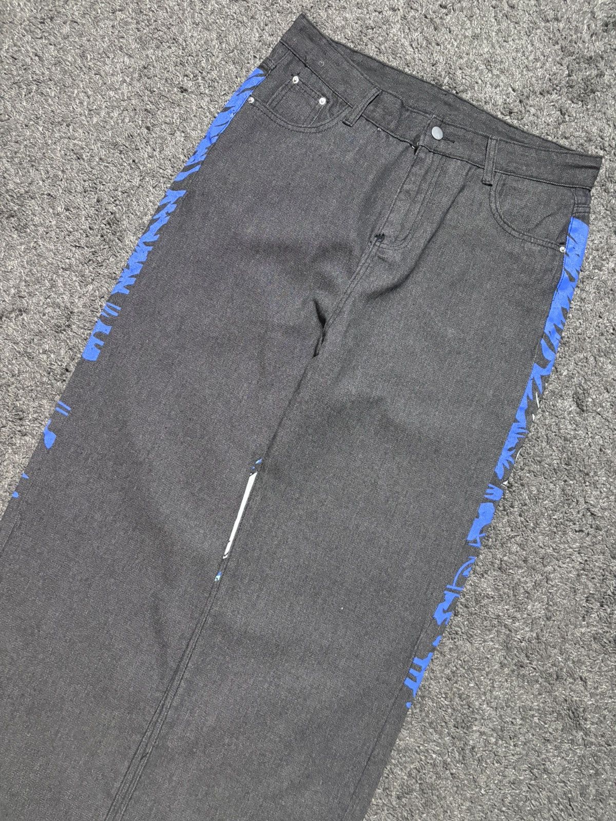 Jean Vintage money talks rare blue white dark gray baggy jeans Size US 35 - 14 Thumbnail