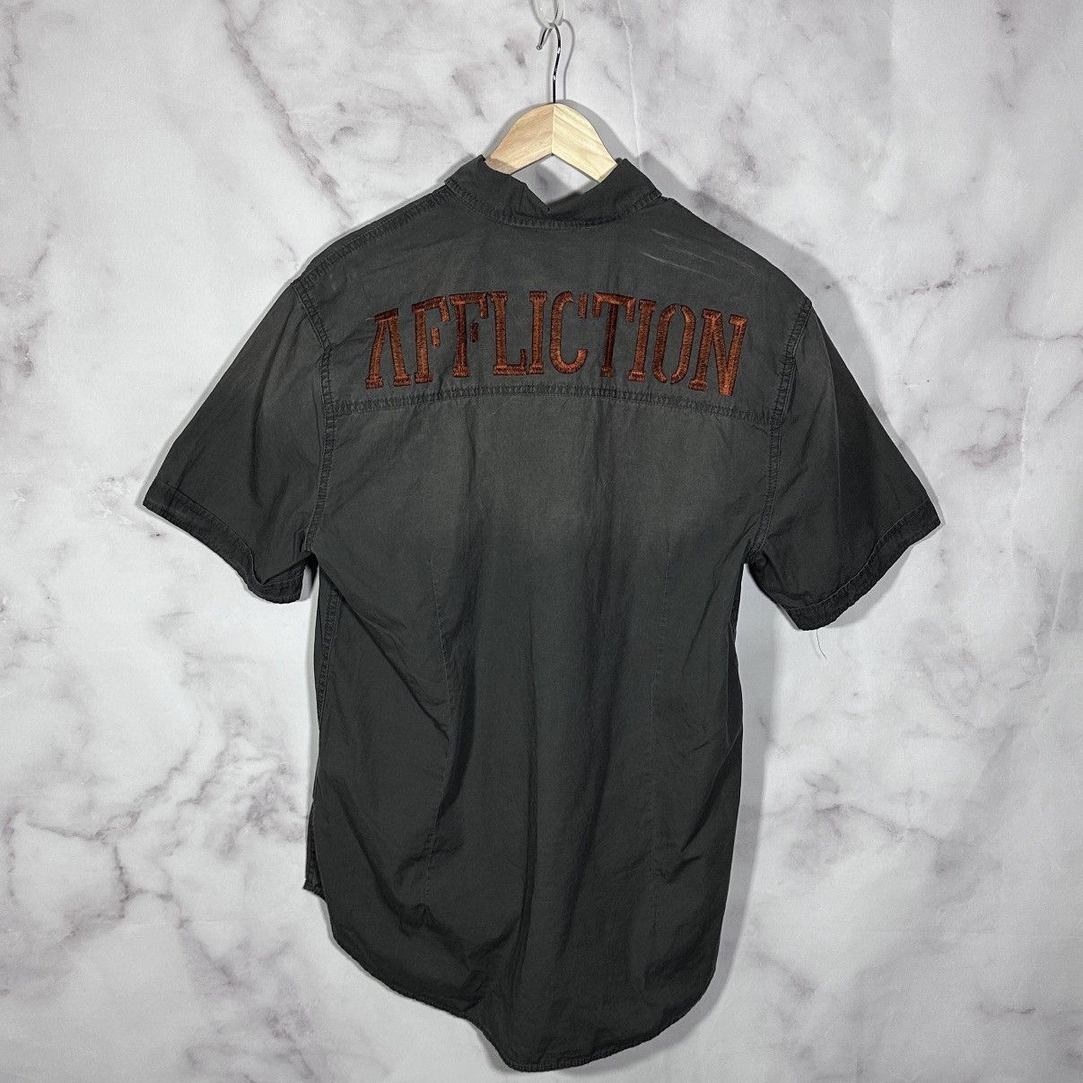 Affliction Live Fast Sun Faded Grey Short Sleeve Button-Up Size US L / EU 52-54 / 3 - 4 Thumbnail