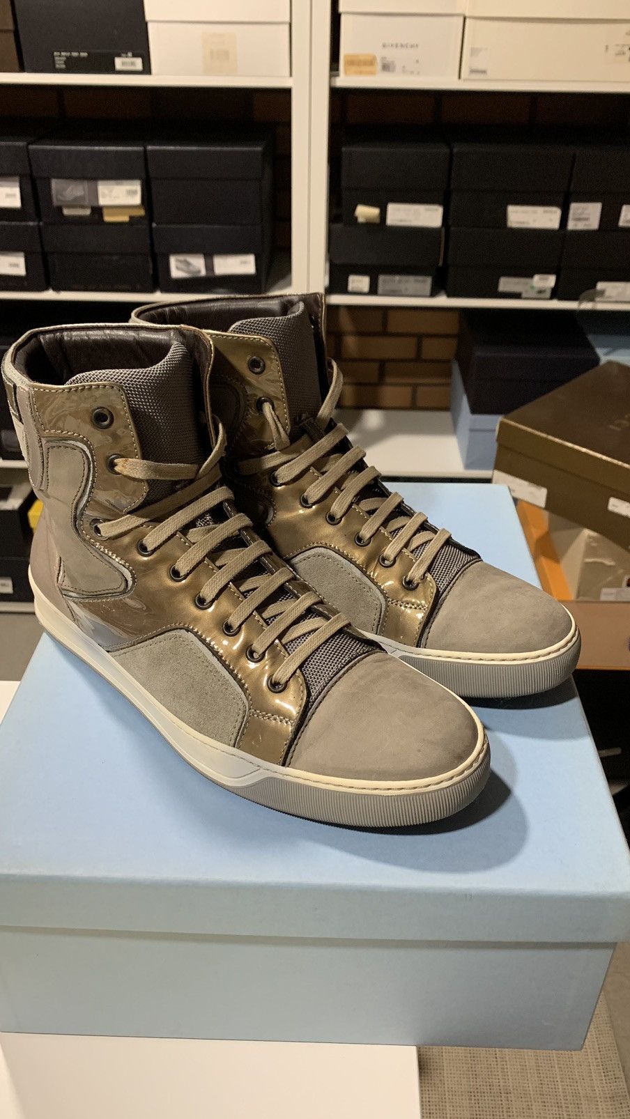 image of Lanvin High Top Sneakers Size 9 Lucas Ossendrijver in Beige, Men's