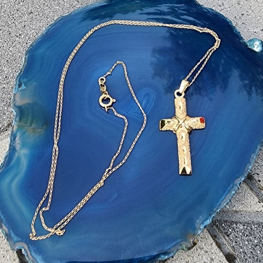 Vintage ACO 14K Yellow Gold Diamond Cut Cross Pendant Link Necklace Size ONE SIZE - 2 Thumbnail