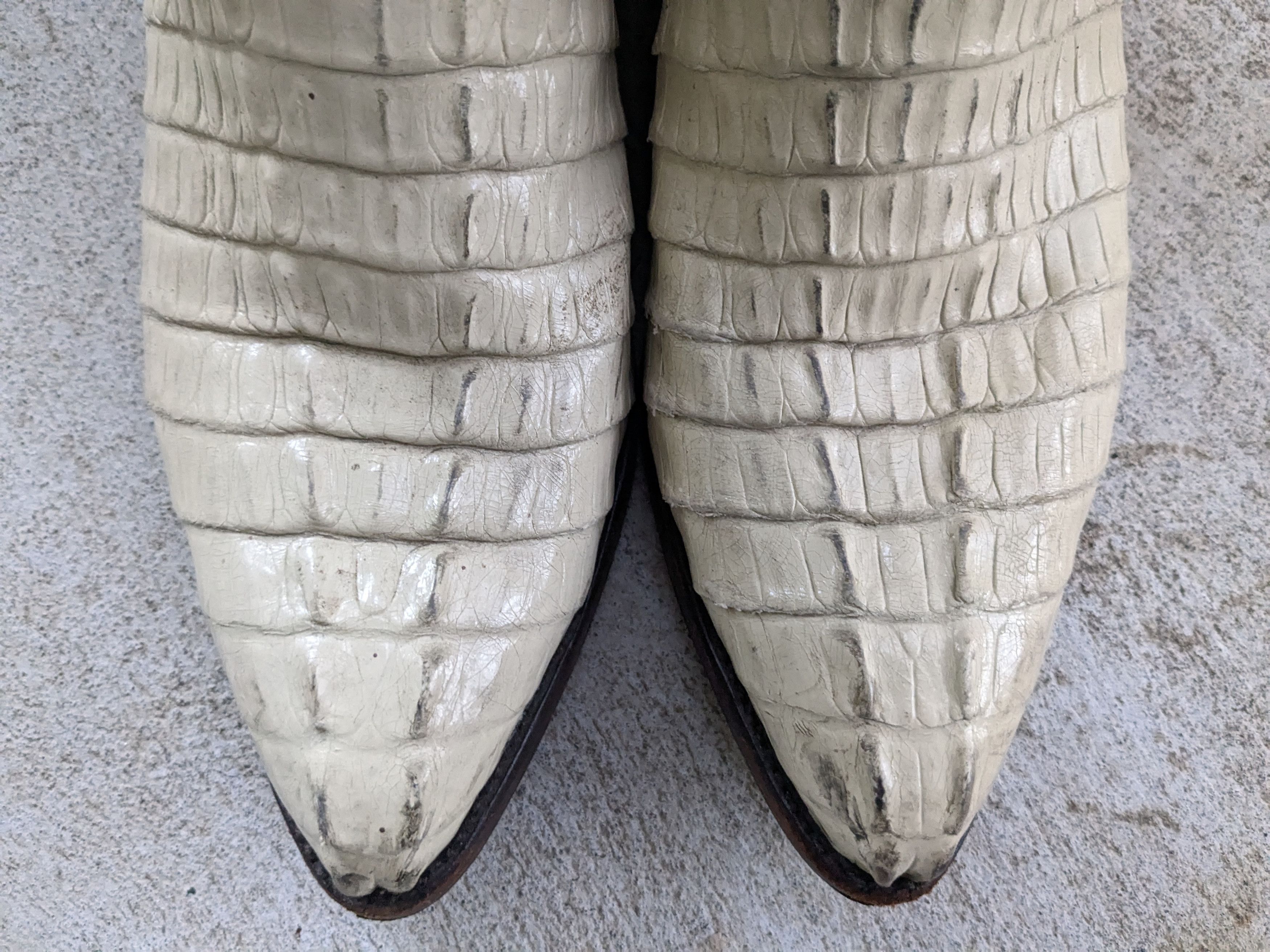 Genuine Leather Crocodile Cowboy Boots White 9.5 Vintage Leather Botas Size US 9.5 / EU 42-43 - 4 Thumbnail