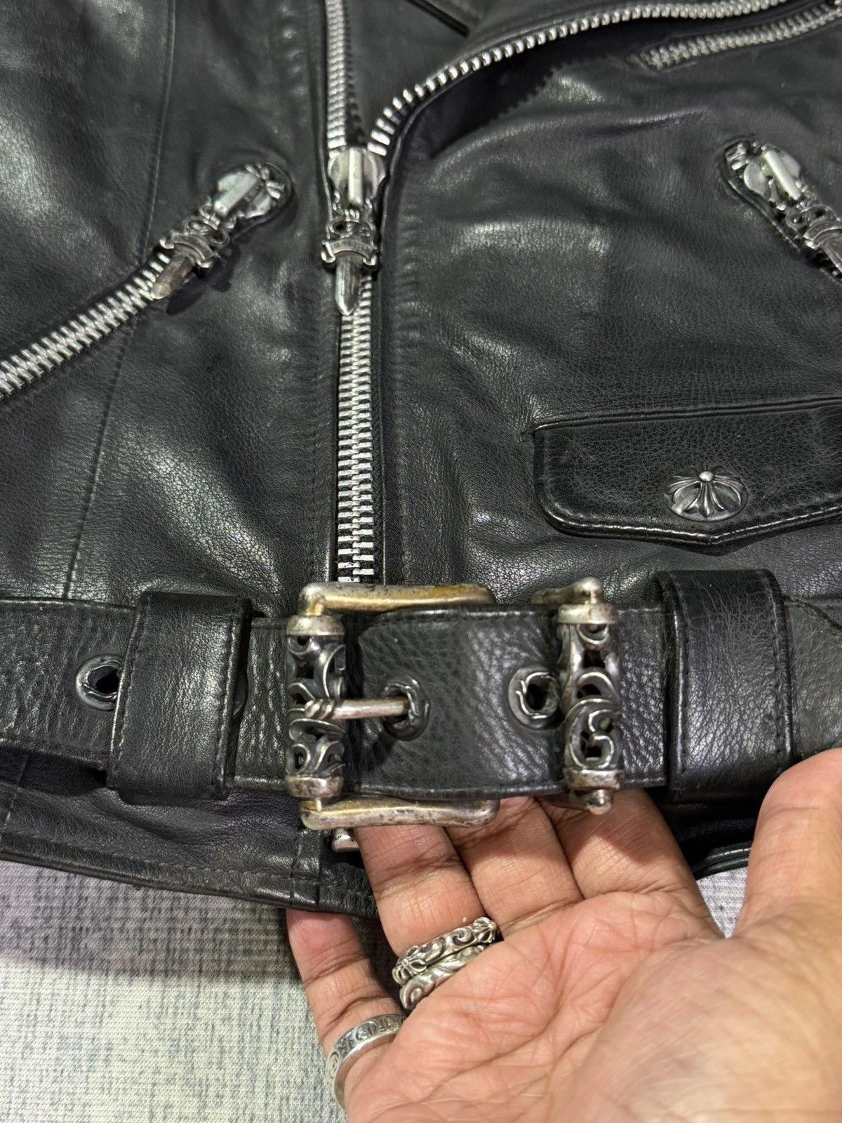 Chrome Hearts Chrome Hearts - Big Cross Belted Leather Biker Jacket Size US S / EU 44-46 / 1 - 7 Thumbnail