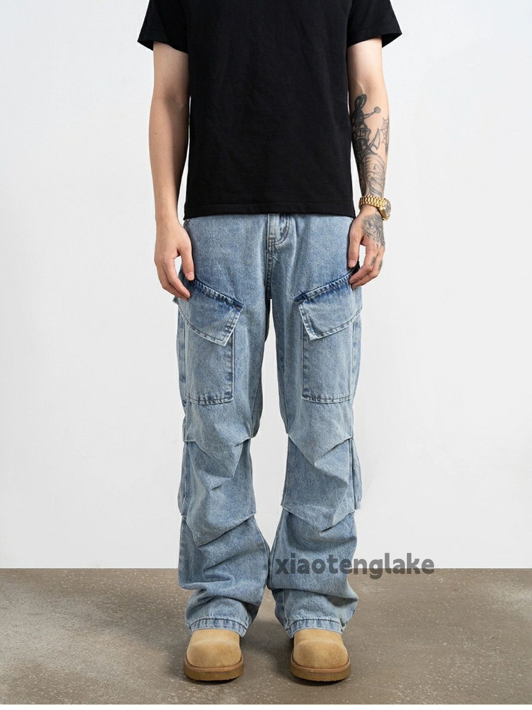 Jean × Vintage washed faded pleated yuppie bootcut cargo jeans Size US 28 / EU 44 - 4 Thumbnail