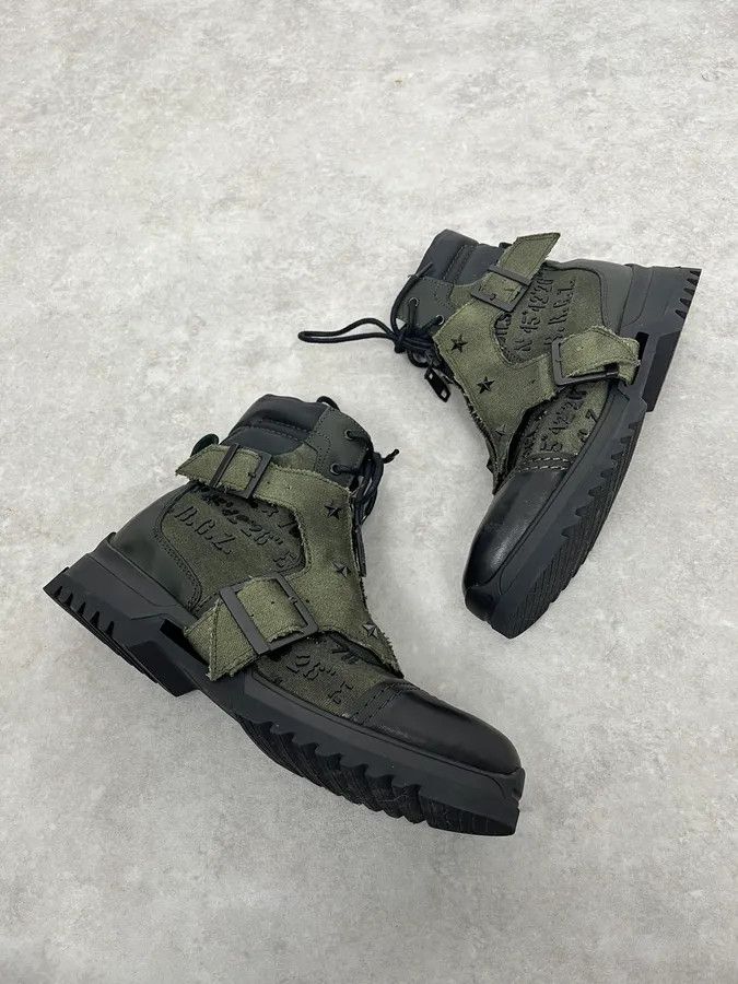 2000s Diesel Black & Green Military Combat Leather Boots
