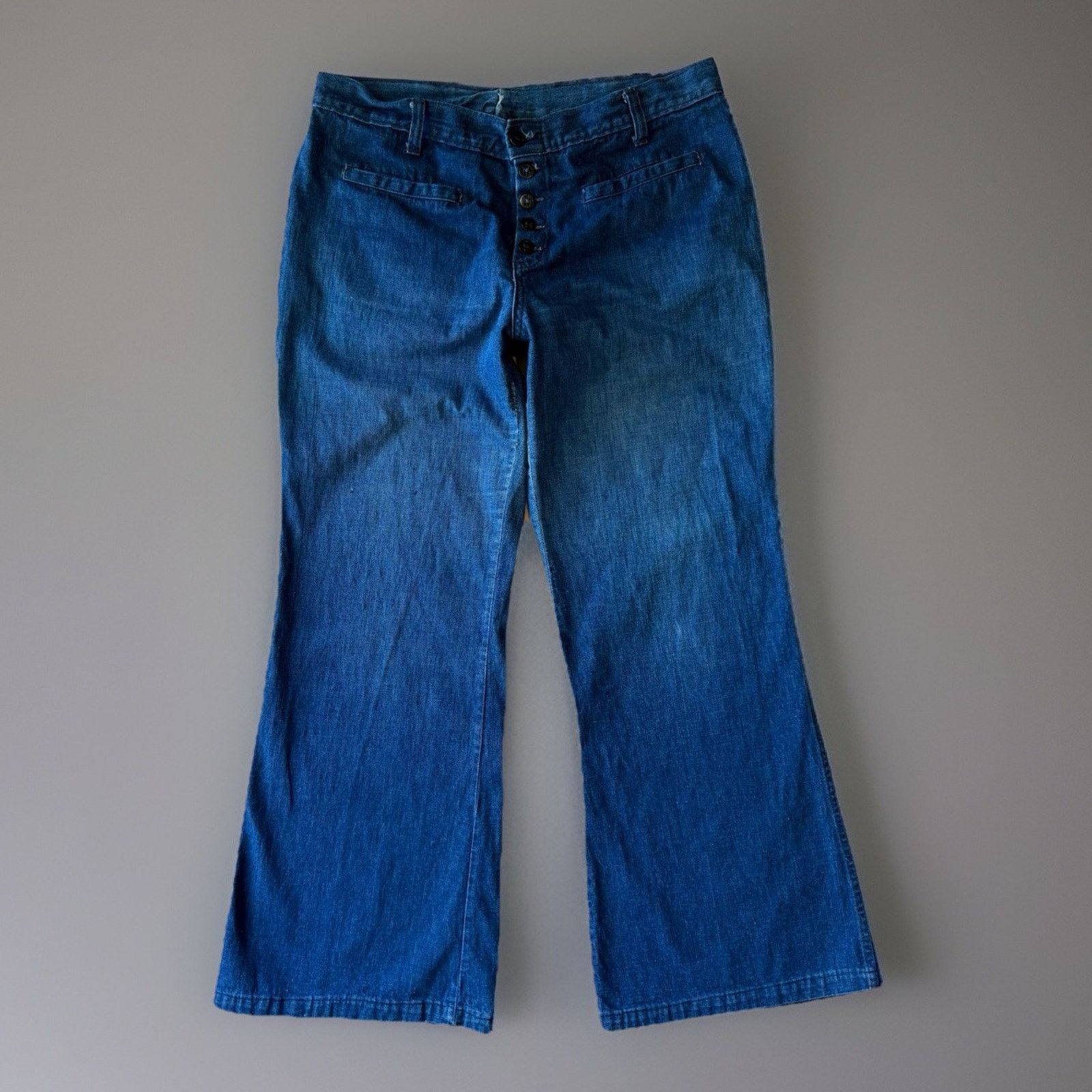 Vintage Vintage Navy Flare Pants 31 Blue Dark 70s Military Seafarer Size 31" - 1 Thumbnail