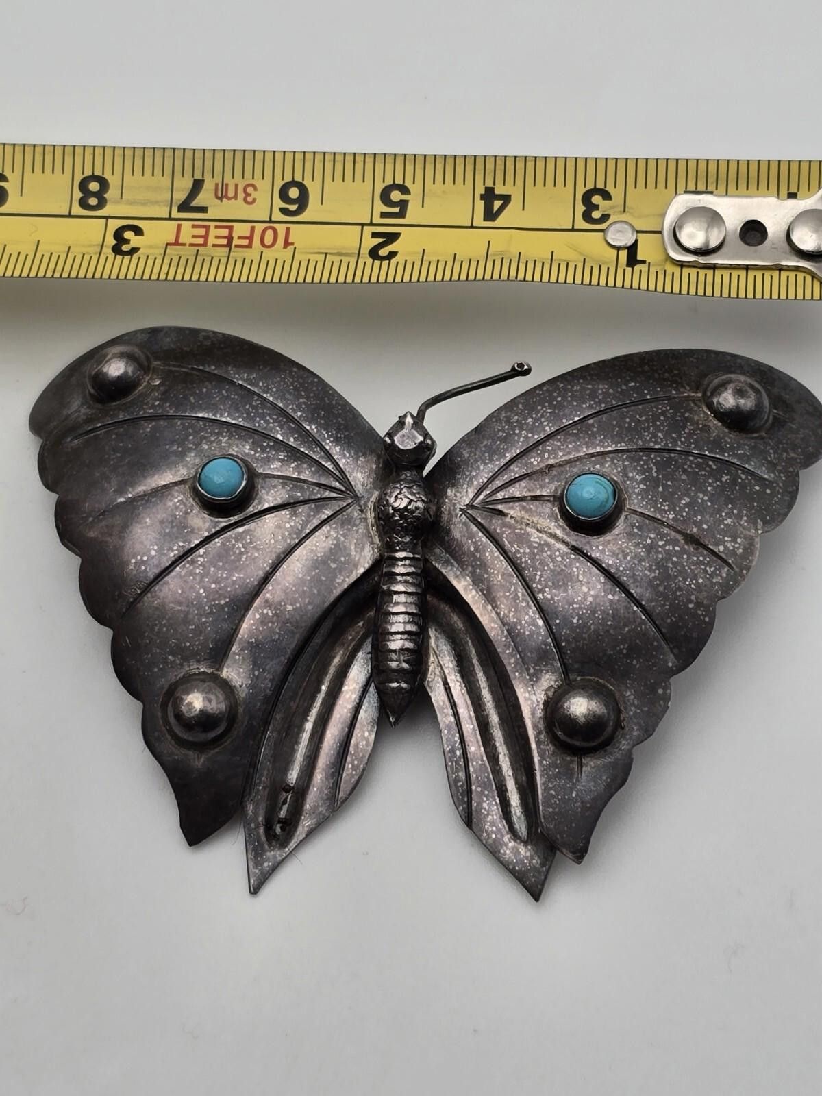 The Unbranded Brand Stunning antique vtg. Mexico sterling 925 turquoise brooch Size ONE SIZE - 3 Thumbnail