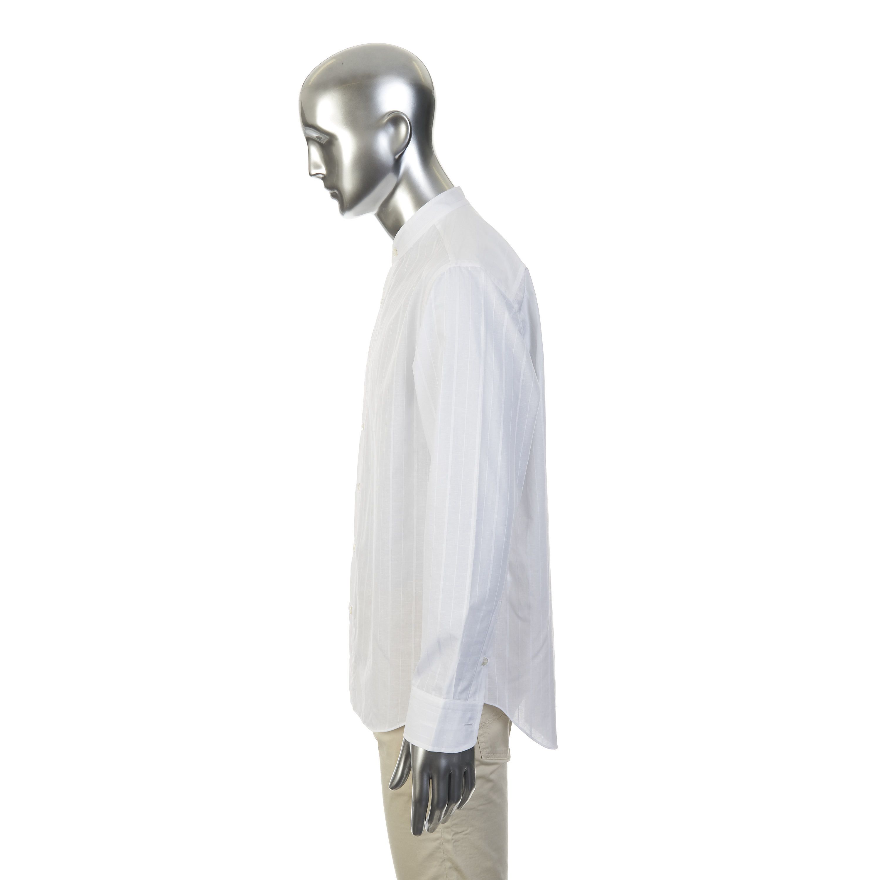 Brioni Mandarin Collar Shirt - Cotton & Linen, Jacquard Stripe Size US M / EU 48-50 / 2 - 4 Thumbnail