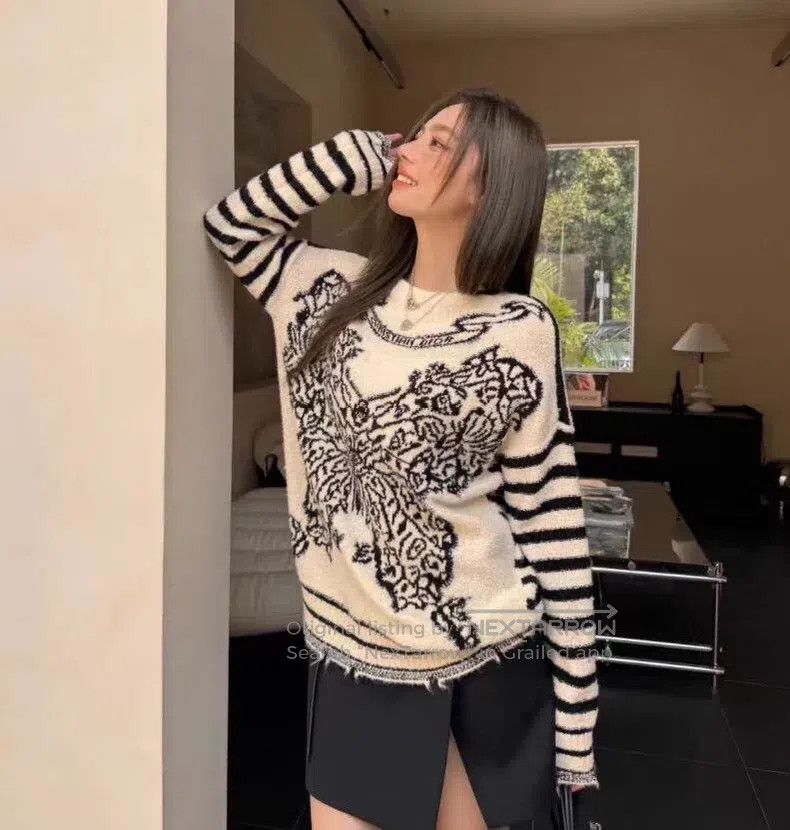 Dior Dior Colour-blocked striped butterfly inlaid cashmere doub Size XS / US 0-2 / IT 36-38 - 8 Thumbnail