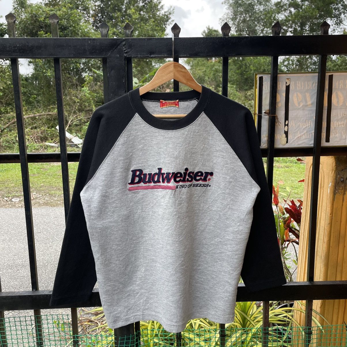 🔥Vintage Budweiser Embroidered Spellout Raglan Sweat Tee