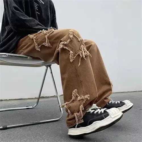 Designer baggy men's jeans stars embroidery Y2K hip-hop trousers Size US 32 / EU 48 - 1 Thumbnail