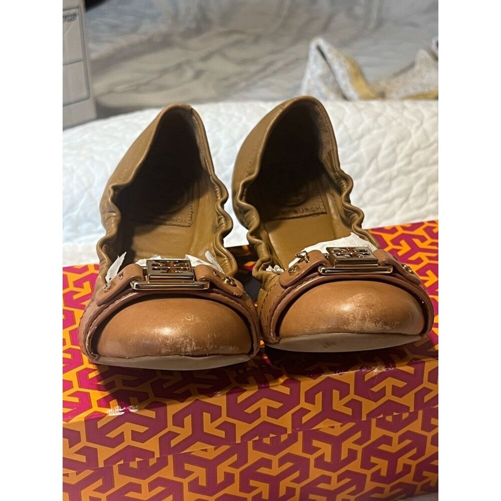 Tory Burch TORY BURCH Ambrose Ballet Flats Leather Camel Brown Gold 7 B Size US 7 / IT 37 - 11 Thumbnail