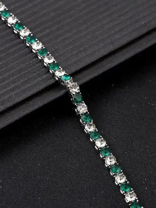 Jewelry Green & White Rhinestone Bracelet Size ONE SIZE - 2 Thumbnail