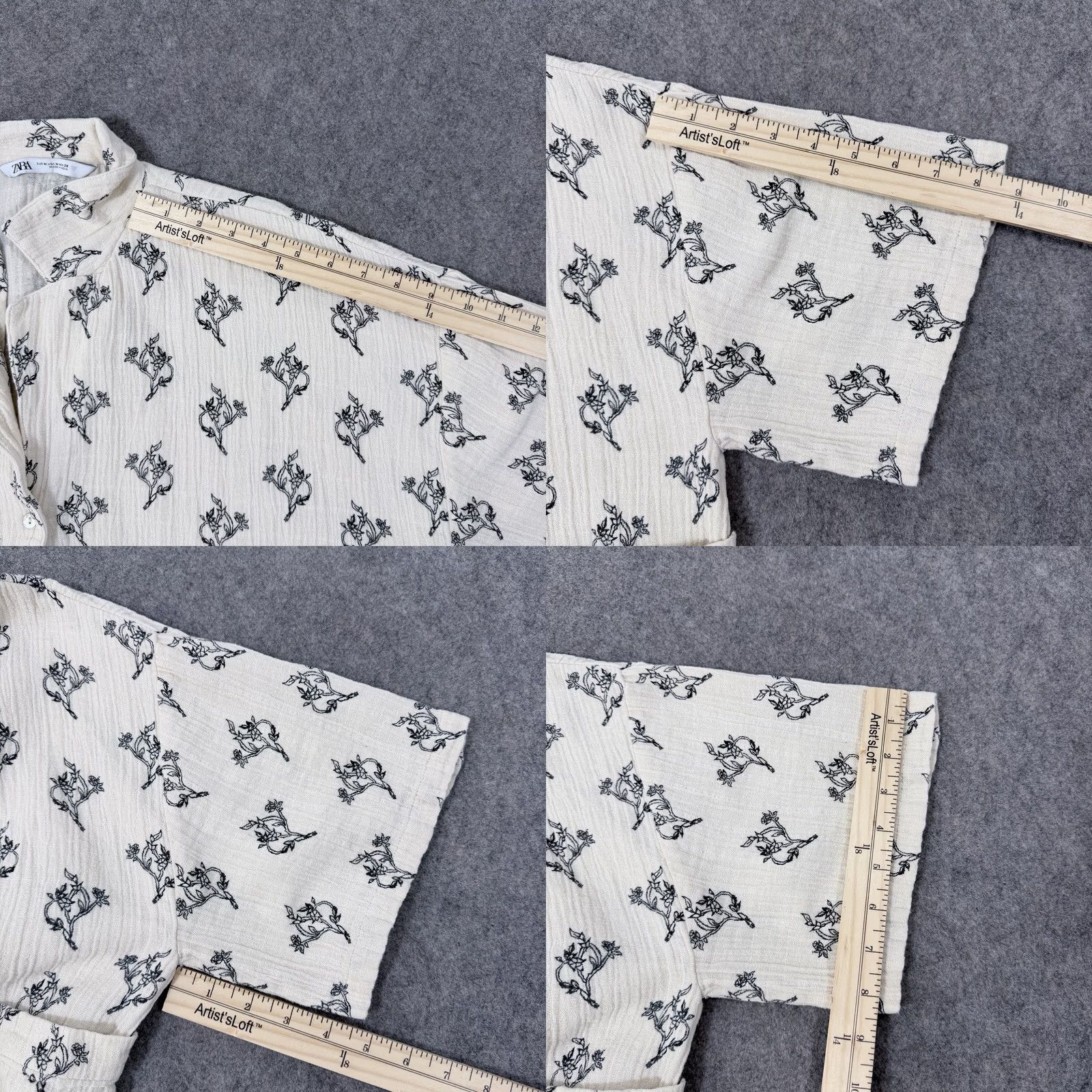 Zara Zara Blouse Shirt Casual Woven Gauze Floral Button-Up Ivory Women's Size M Size M / US 6-8 / IT 42-44 - 9 Thumbnail