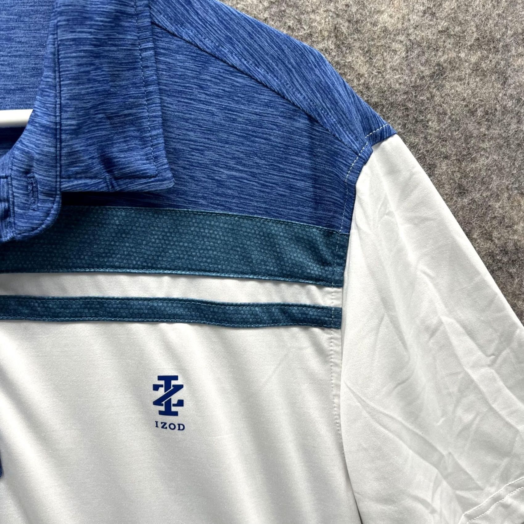 Izod Izod Polo Shirt Men Medium Adult Blue White Golf Stretch Athletic Polo Shirt Regular Fit Short Sleeve Solid White 44 in Chest Mens Polo Size US M / EU 48-50 / 2 - 4 Thumbnail