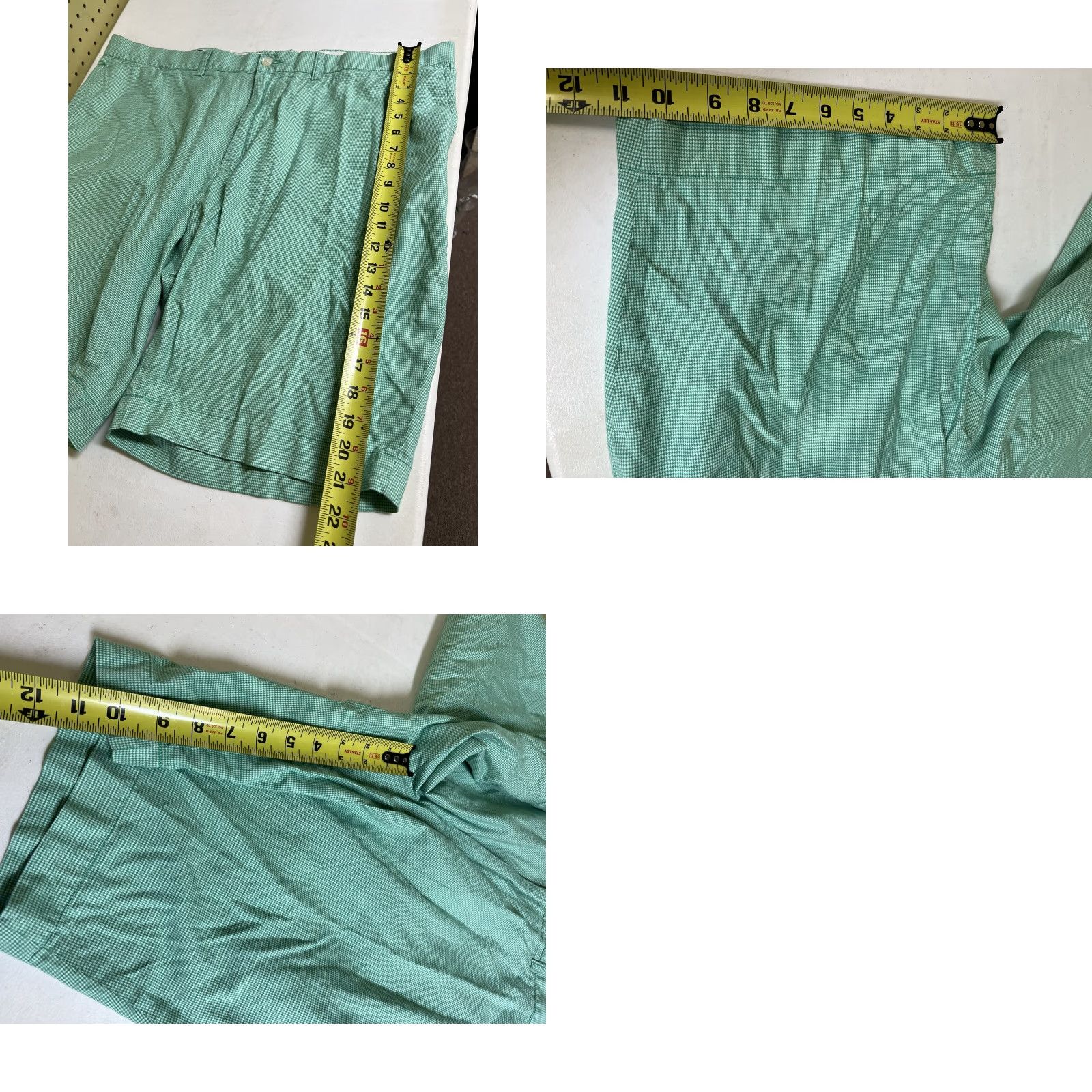 Polo Ralph Lauren VINTAGE Polo Ralph Lauren Green White Houndstooth Plaid Flat Front Shorts Men 42 Bermuda Cotton Flat Front Green Mens 42 Size US XL / EU 56 / 4 - 8 Thumbnail