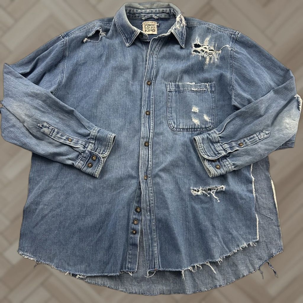 Denime Furst of a Kind Long Sleeve Blue Denim Button-Up Shirt Women's One Size Size ONE SIZE - 1 Thumbnail