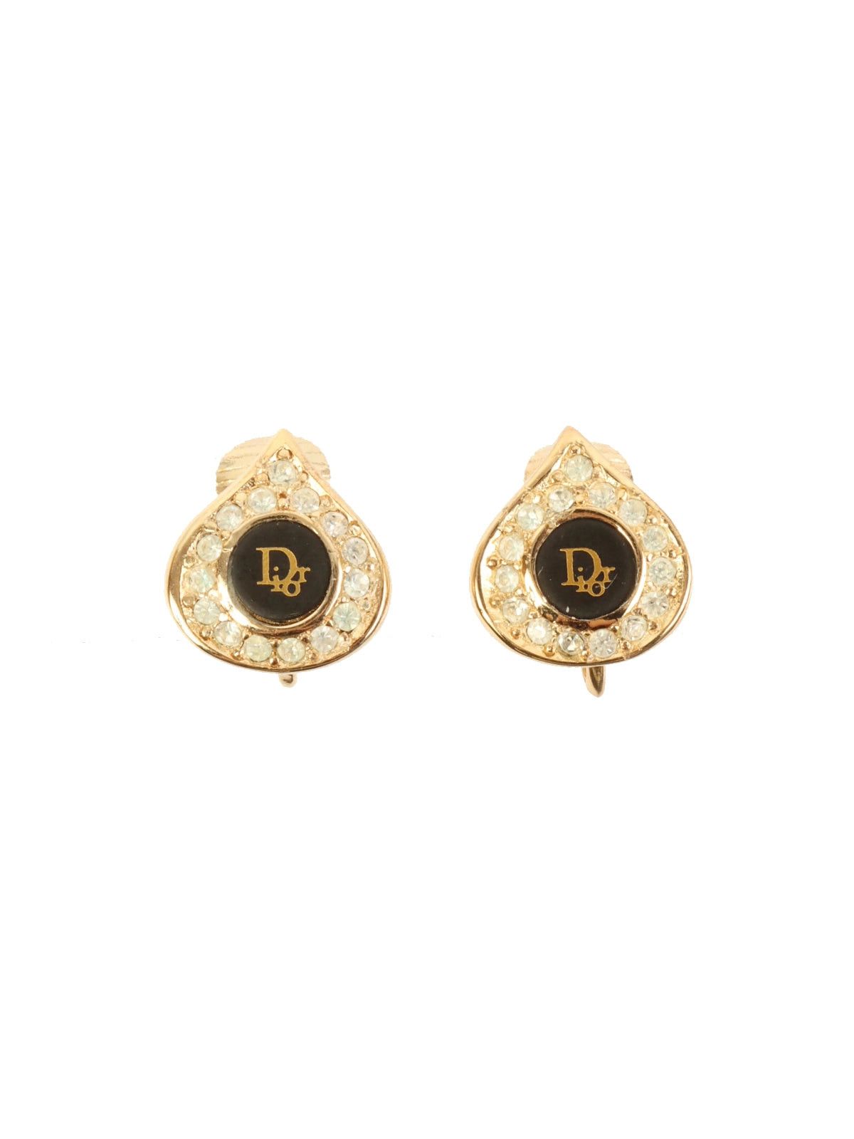 image of Dior Rhinestone Teardrop Logo Earrings Black, Women's