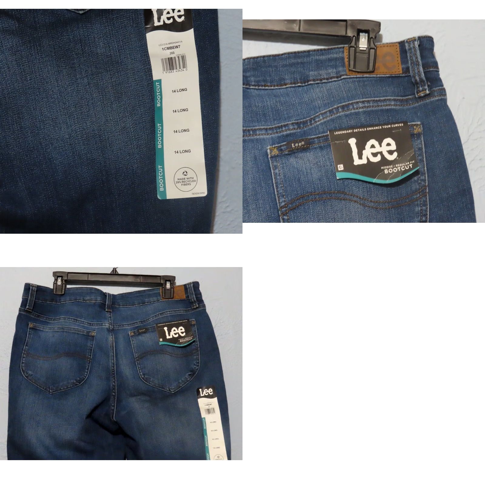 Lee Lee Womens 14 Long Mid Rise Regular Fit Bootcut Denim Blue Jean NWT 34x32" Size 36" / US 14 / IT 50 - 8 Thumbnail