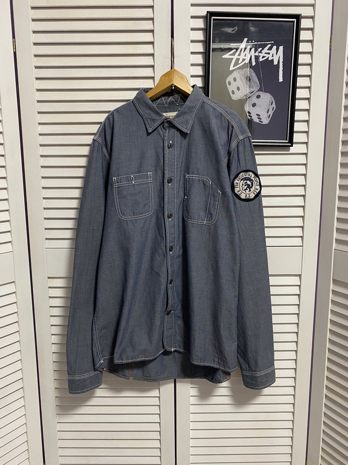 Diesel Vintage Shirt Button Up DIESEL Big Logo Tough & Friendly Size US L / EU 52-54 / 3 - 2 Thumbnail