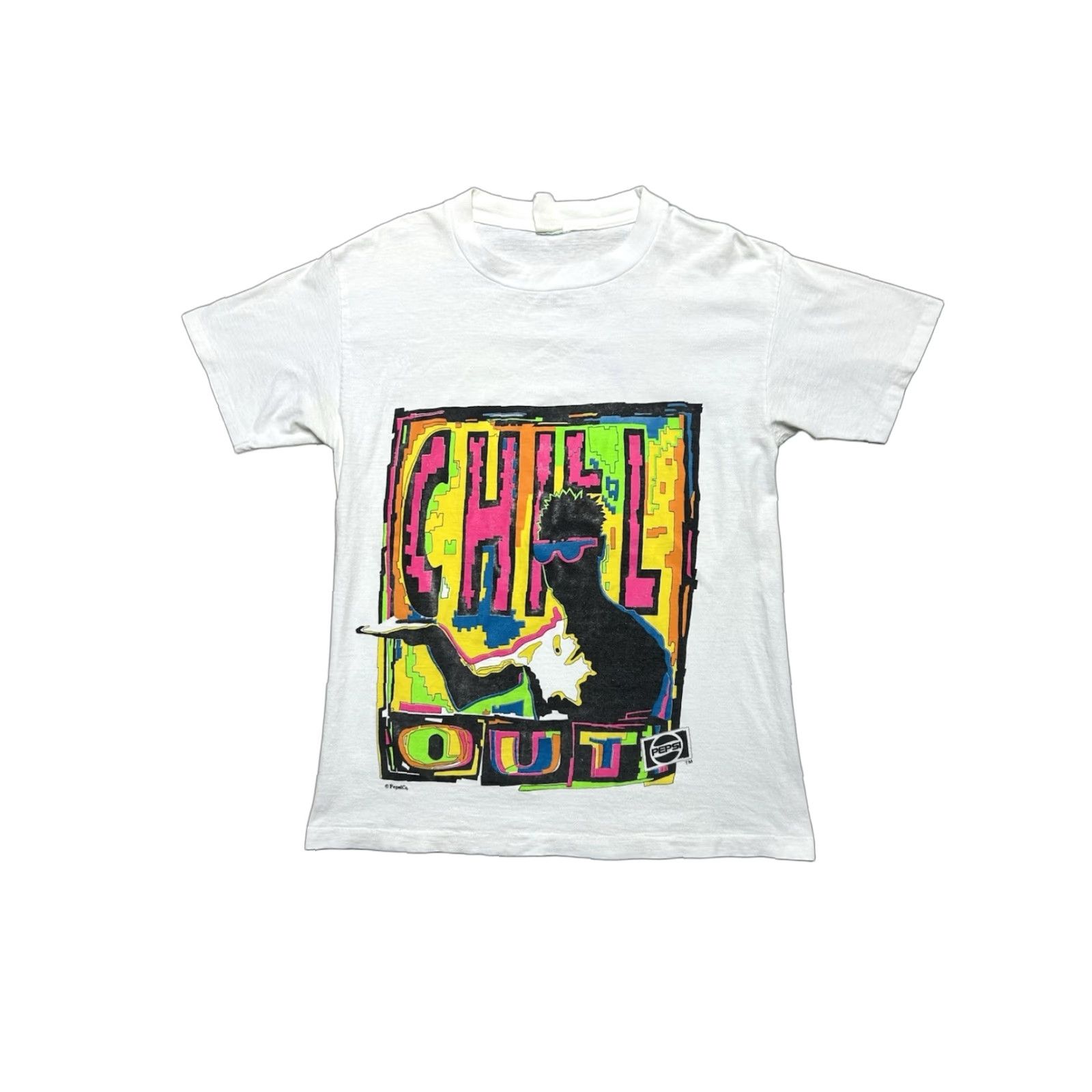Vintage VINTAGE 80s graphic t shirt Pepsi chill out neon soda drink snack surf medium Mens T-Shirt White M & M Size US M / EU 48-50 / 2 - 1 Thumbnail
