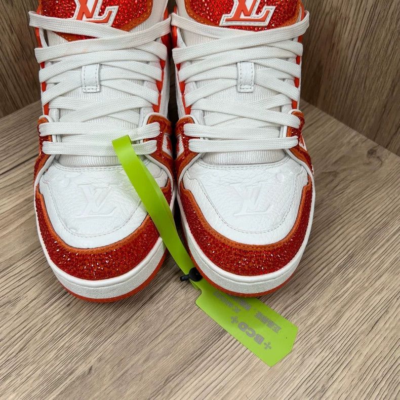 Louis Vuitton Louis Vuitton Trainer white orange rhinestone board shoes Size US 5.5 / EU 38 - 4 Thumbnail